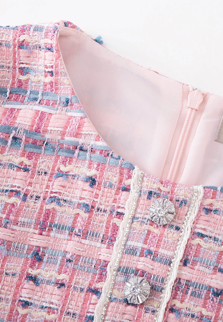 Mixed-tweed Slim-fit Crystal-detail Dress
