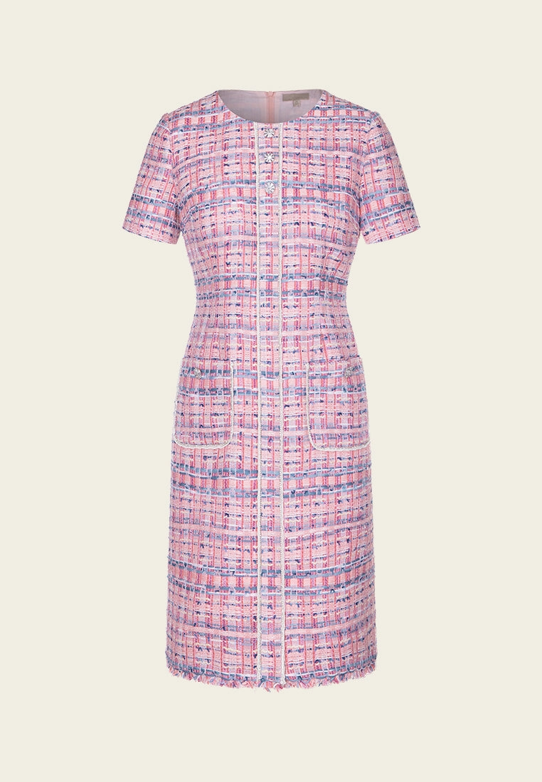 Mixed-tweed Slim-fit Crystal-detail Dress