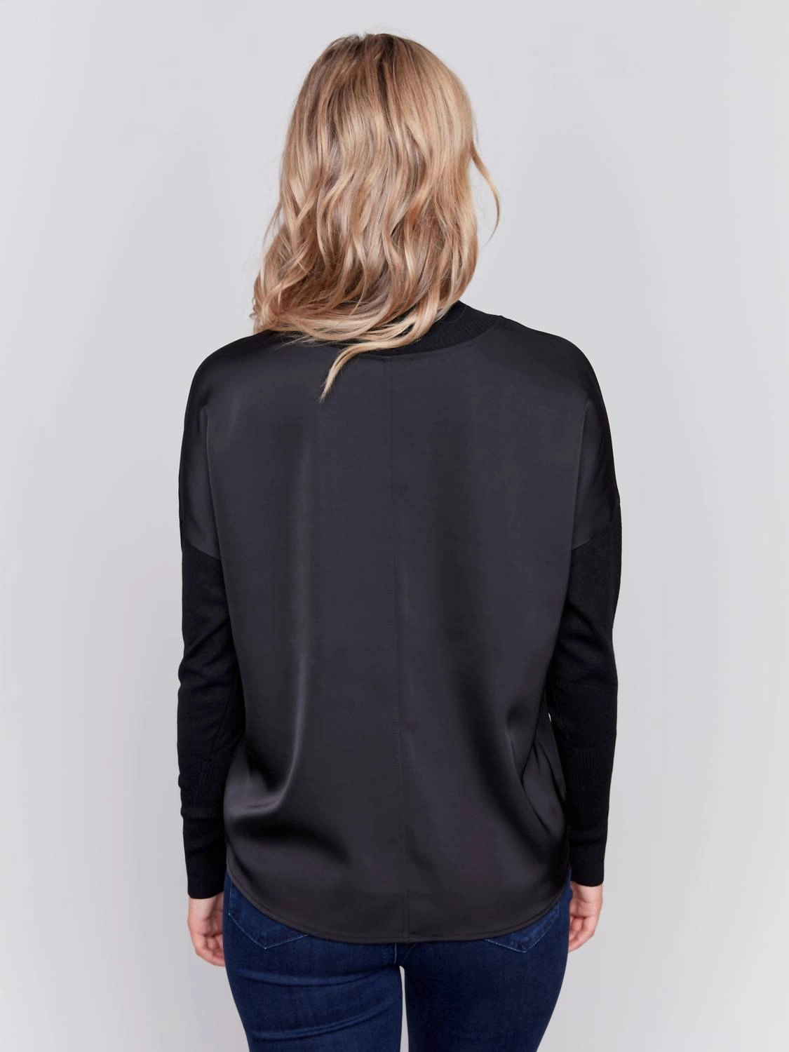 Mock Neck Front Seam Top In Black