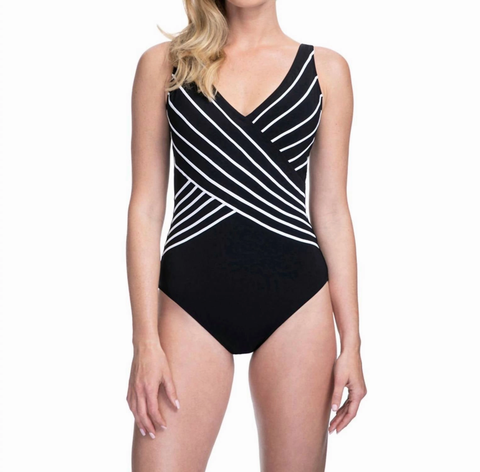 Mock Surplice One Piece Swimsuit In Got Embrace Black Swim Womens - retro swimwear outlet
