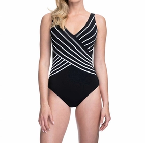 Mock Surplice One Piece Swimsuit In Got Embrace Black Swim Womens - retro swimwear outlet