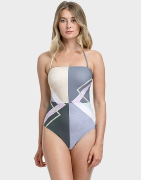 Modern Art Bandeau Swimsuit - Multi Grey Gottex - Gottex swimsuits discount