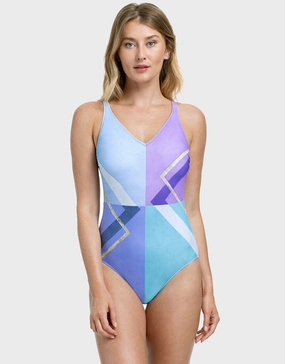 Modern Art V Neck Swimsuit - Multi Blue Gottex - Gottex swimsuits discount
