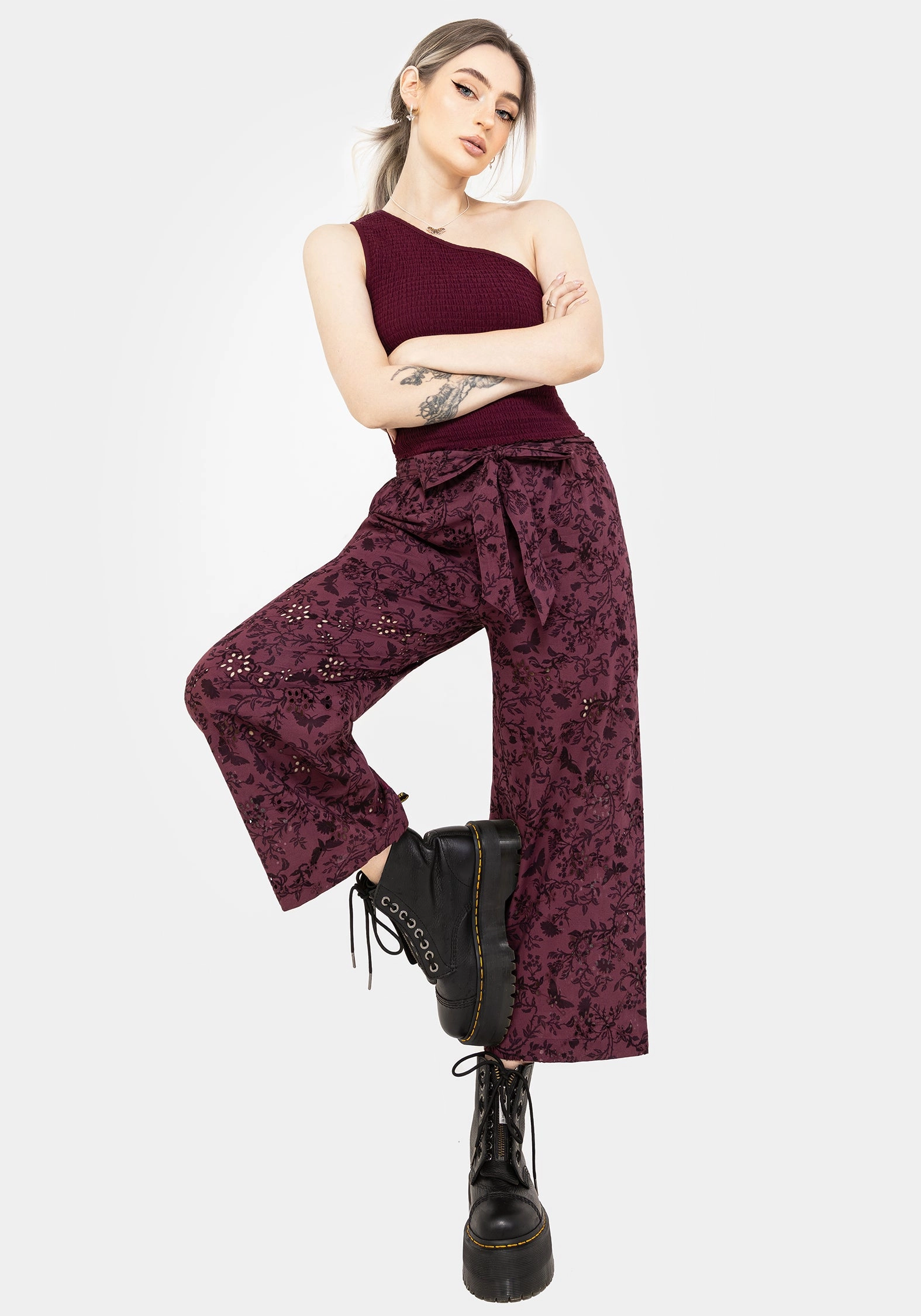Morgana Cotton Broderie Tie Waist Culottes Bottoms Womens - women's jeans sale