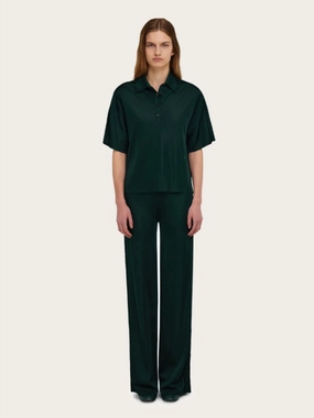 Moss Green Knitted Viscose Polo womens bodysuits promo