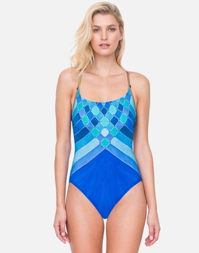 Mystic Gem Round Neck Swimsuit - Multi Blue Gottex - Gottex swimsuits discount