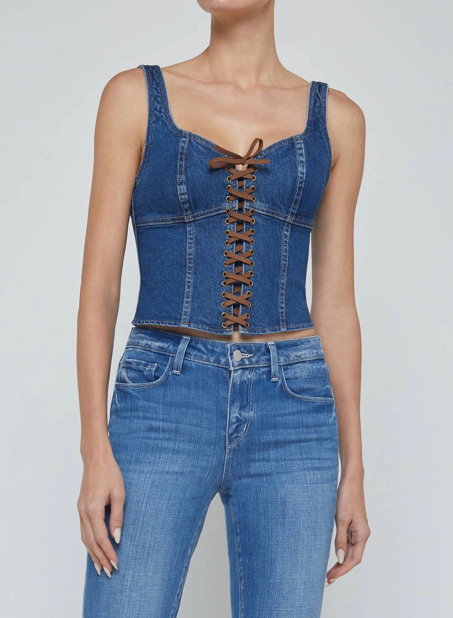 Nayeli Lace Up Corset Tank Top In Redford