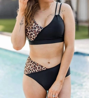 Near To Paradise Swim Bottoms In Black & Natural Leopard Swim Womens - sling swimsuits