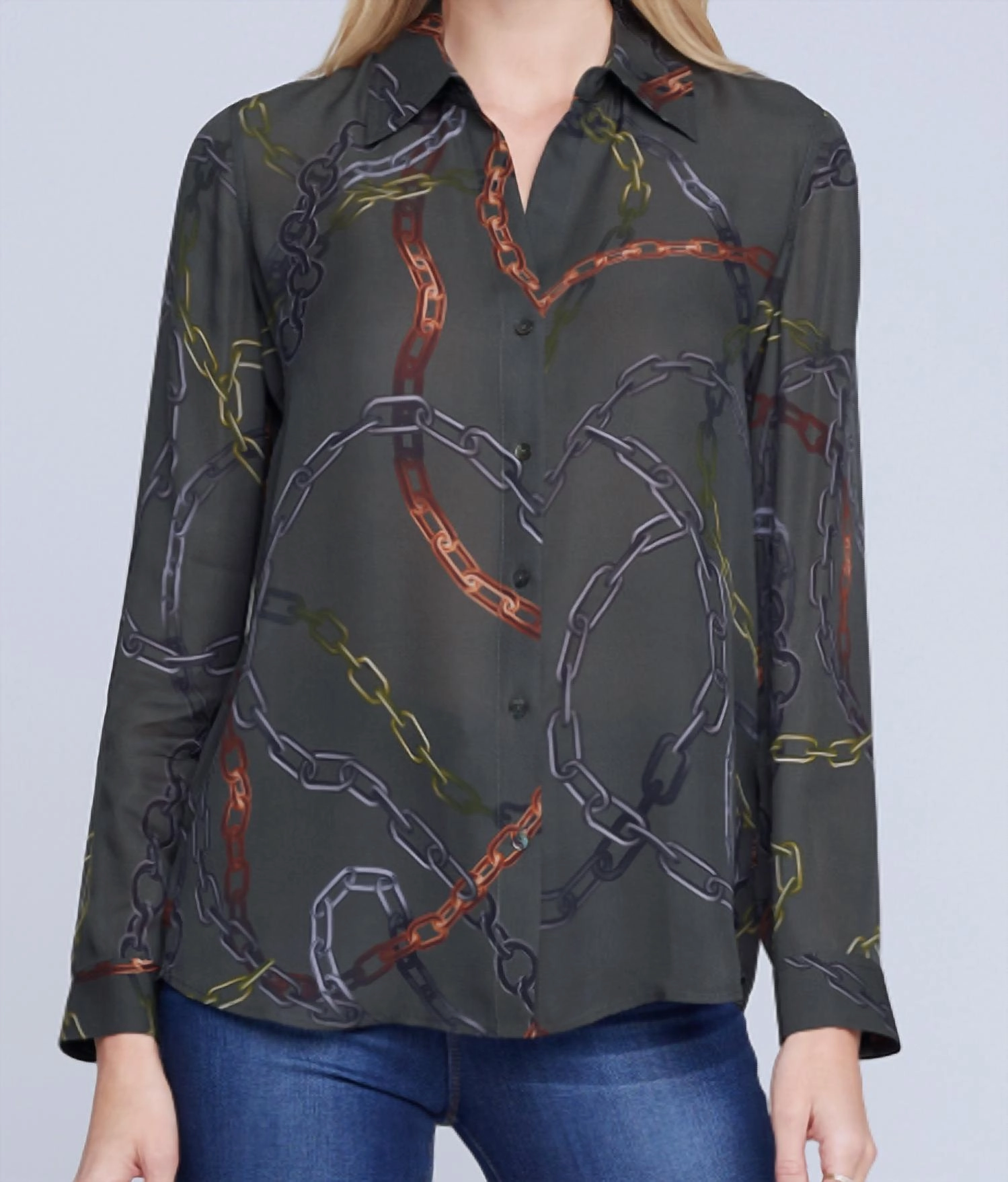 Nina Silk Blouse In Army Multi