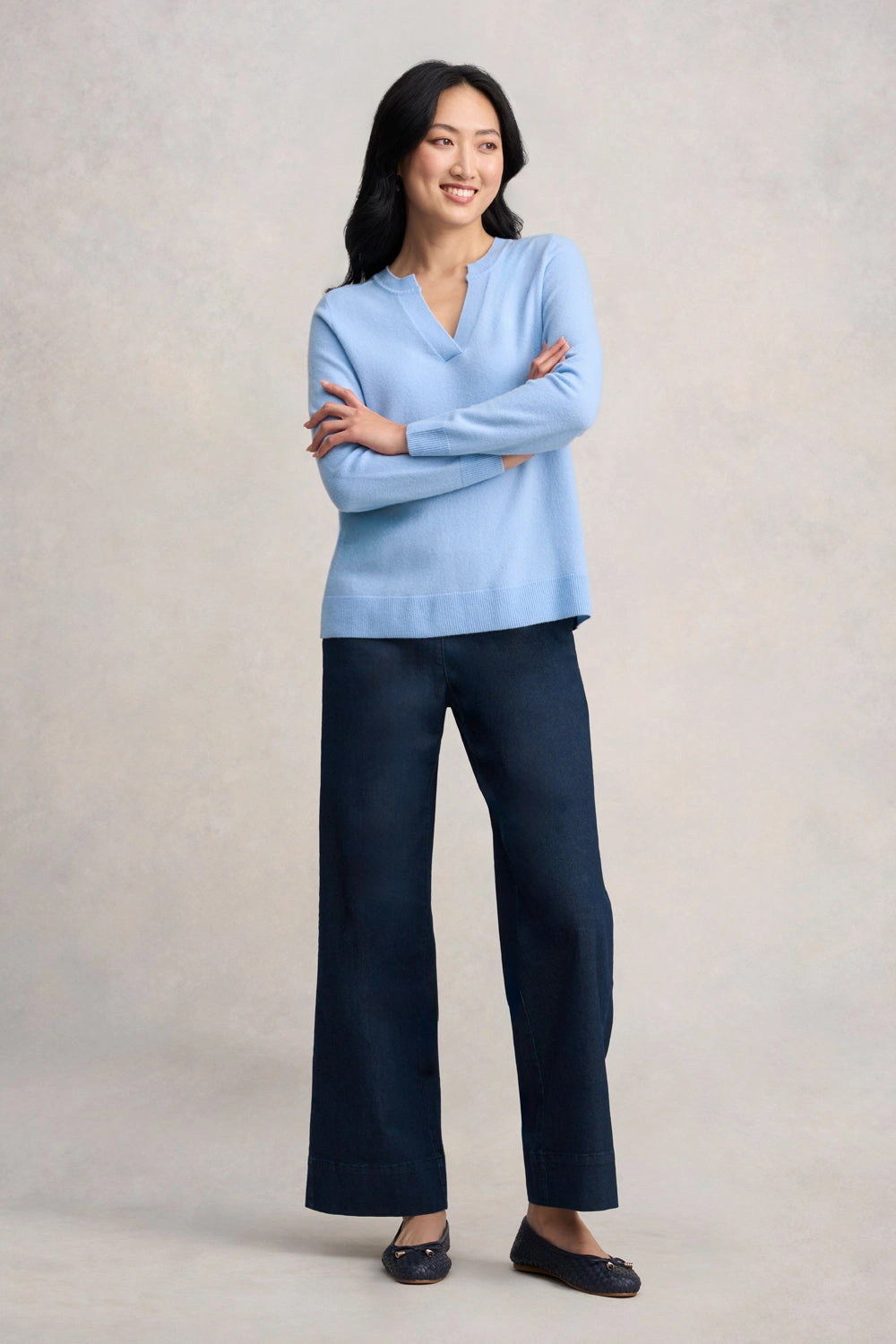 Notched Wool Jumper - Country Blue