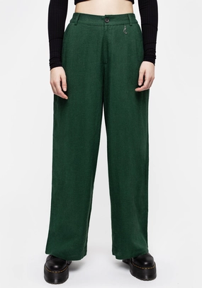 Oberon Green Wide Leg Linen Blend Trousers Bottoms Womens - women's jeans sale