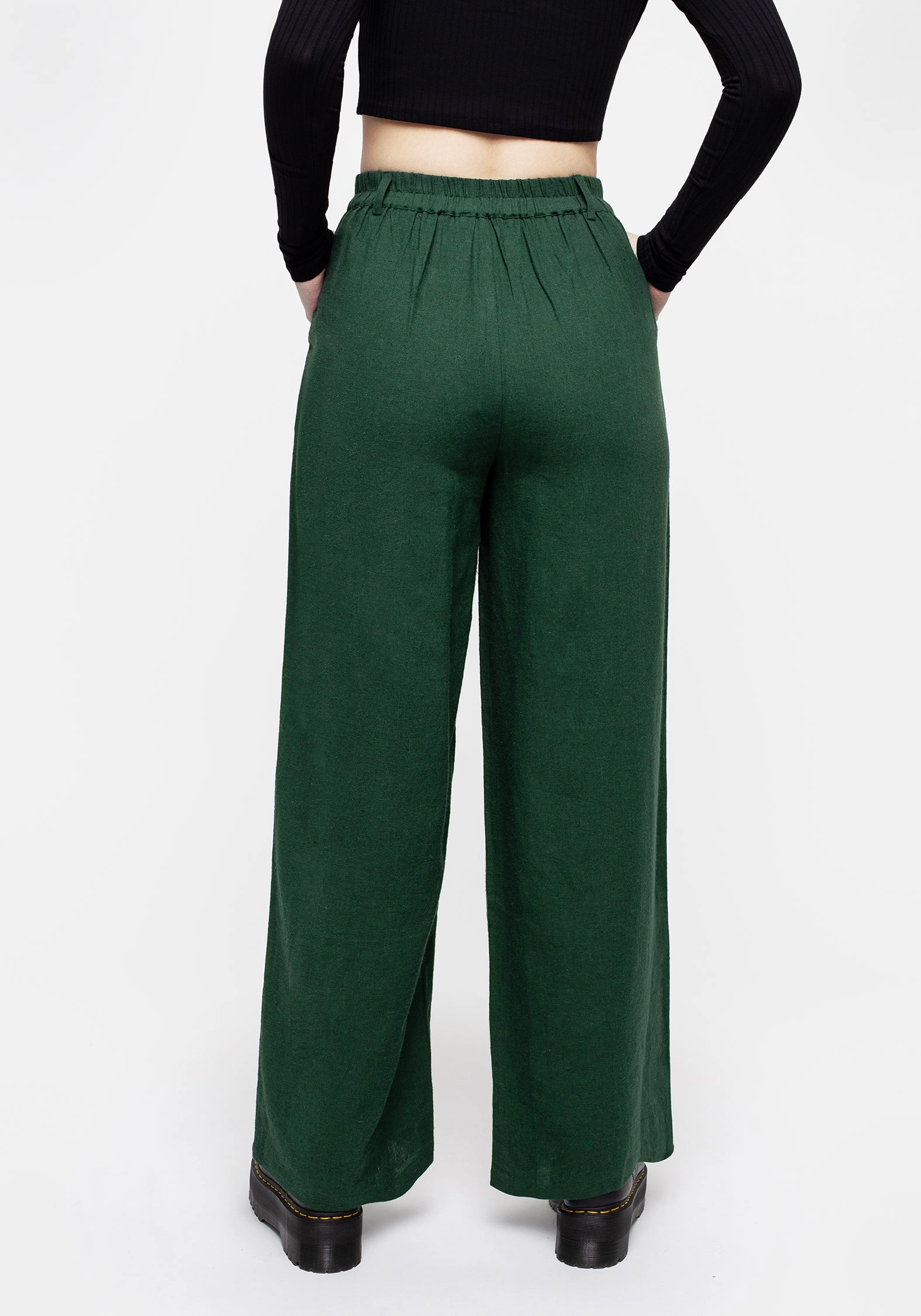 Oberon Green Wide Leg Linen Blend Trousers
