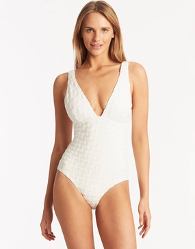 Oceano Longline Scoop Back Swimsuit - White Sea Level - Sea Level swimwear clearance