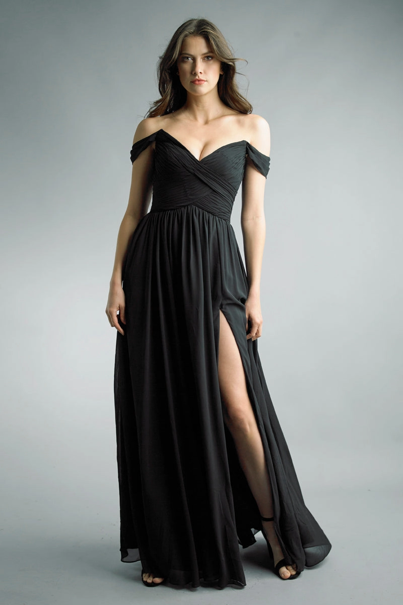 Off Shoulder Multi Pleated Gown By Basix Black Label