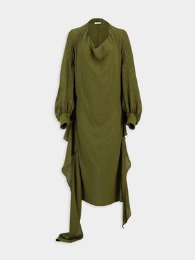 Olive Green Silk Dress with Monogram Motif cocktail dresses cheap