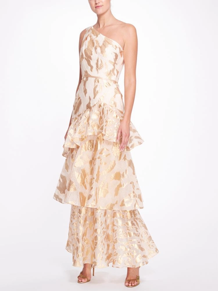One Shoulder Asymmetrical Tiered Gown