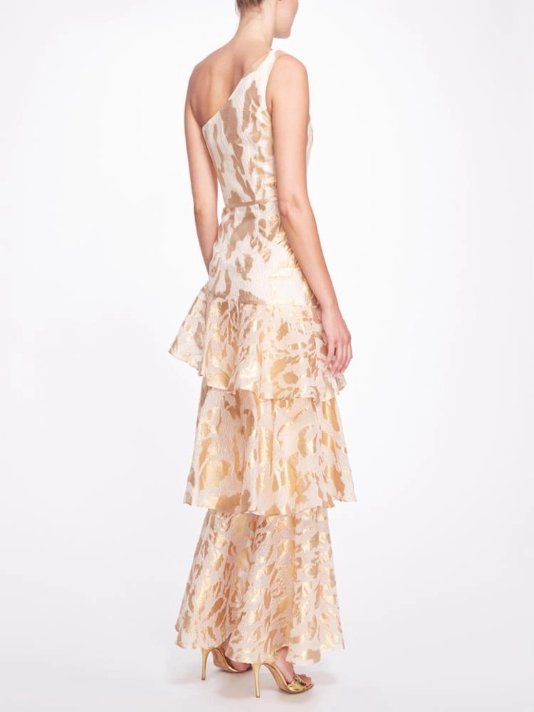 One Shoulder Asymmetrical Tiered Gown