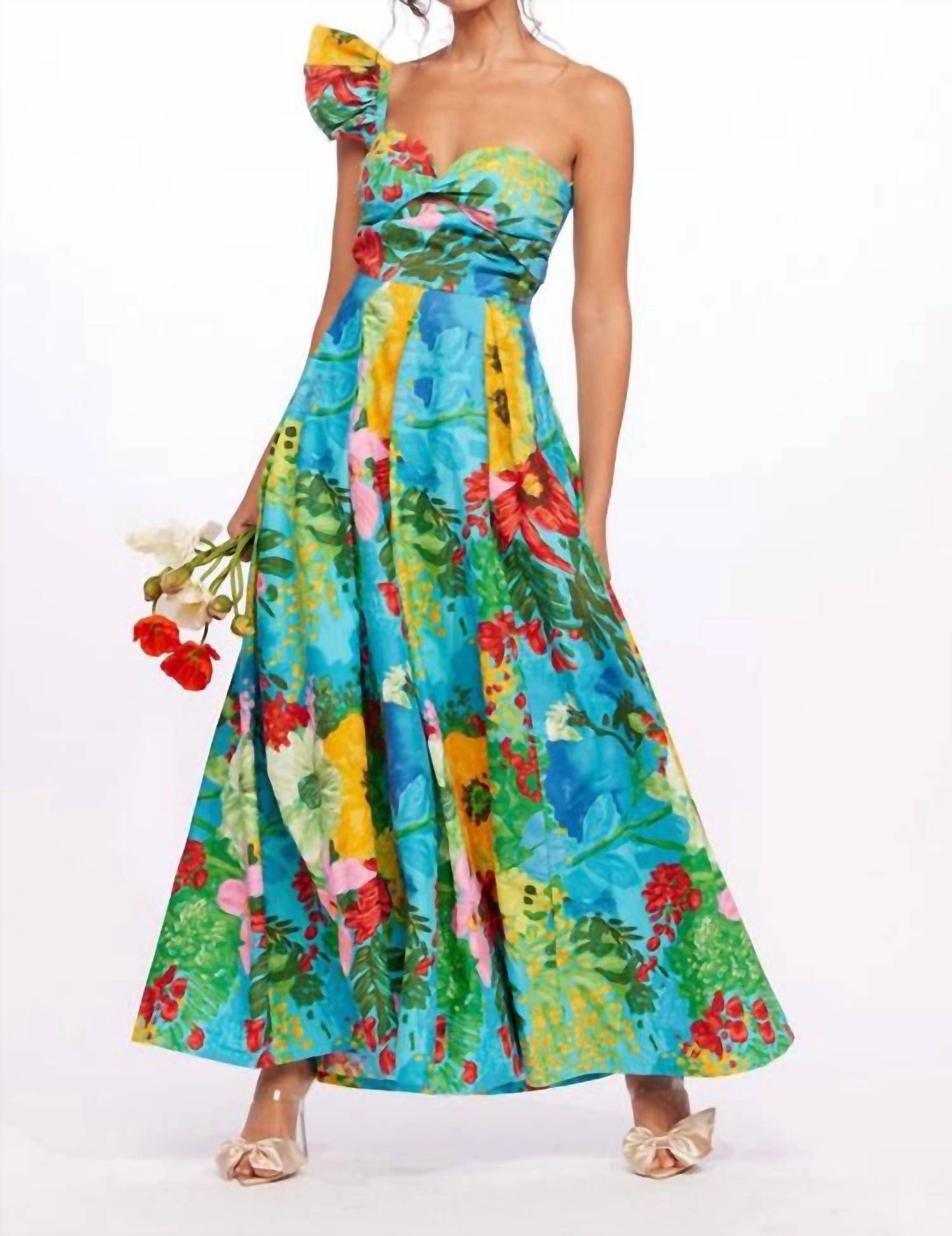 One Shoulder Pleated Dress In Matisse
