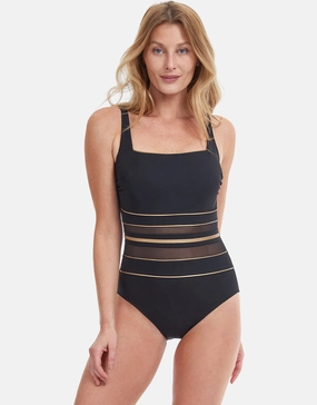 Onyx Square Neck Tank Swimsuit - Black and Gold Gottex - Gottex swimsuits discount