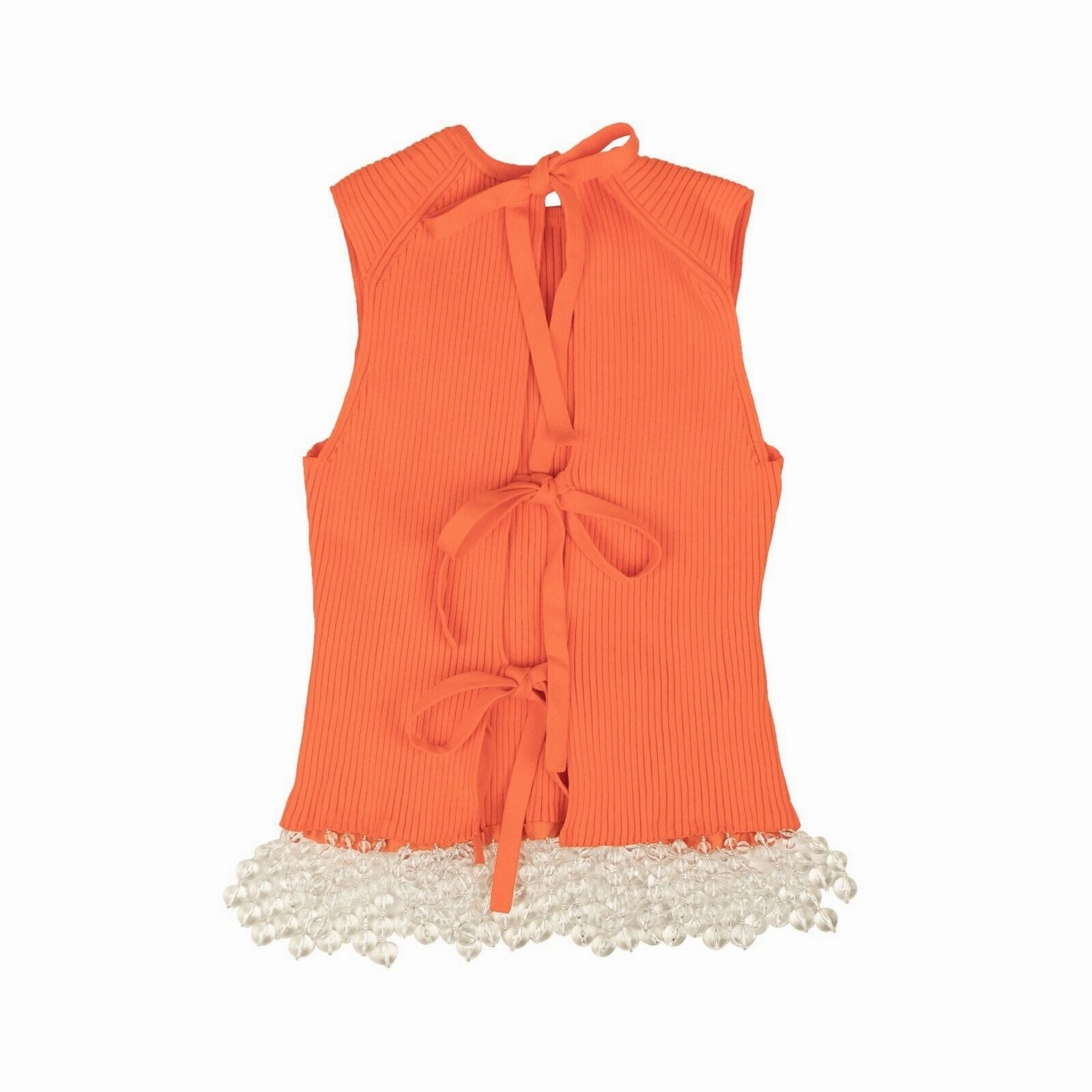 Orange Cotton Knit Beaded Open Back Top