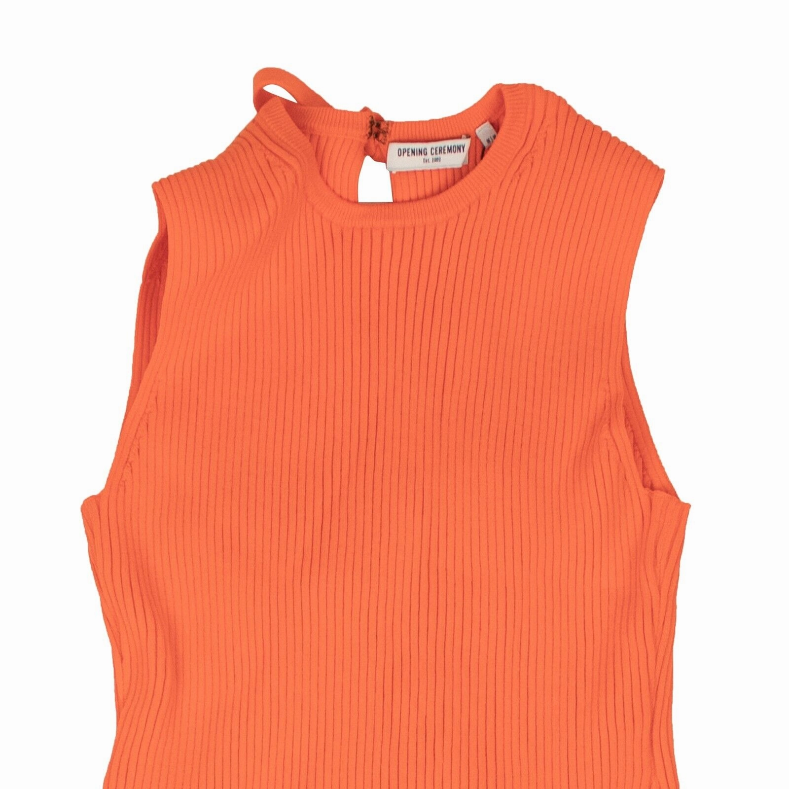 Orange Cotton Knit Beaded Open Back Top