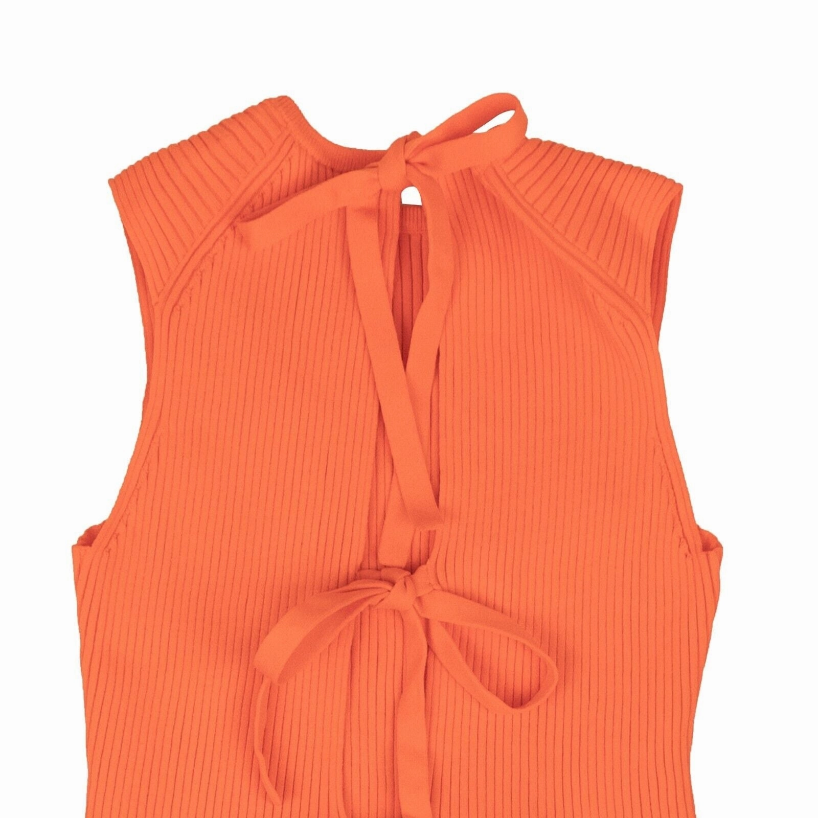 Orange Cotton Knit Beaded Open Back Top