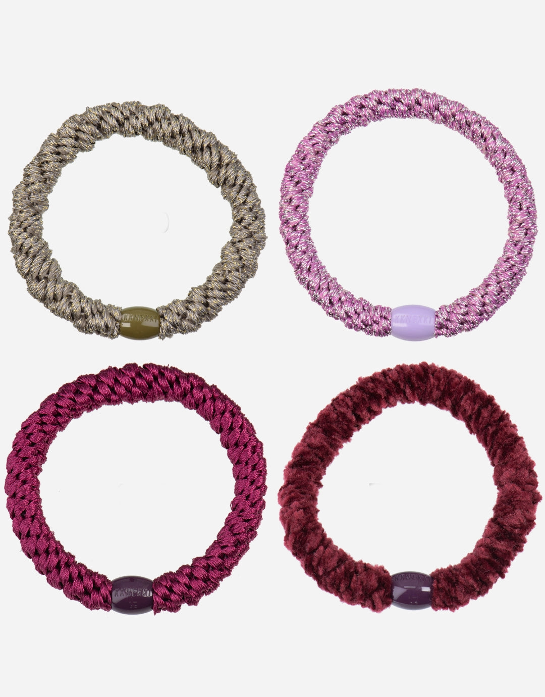 Original Hair Tie Bundle - Pink Glitter, Camo Glitter, Mulberry and Velvet Bordeaux