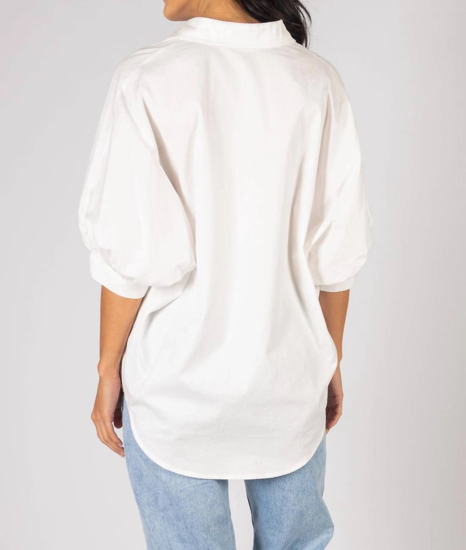 Oversized Button Up Puff Sleeve Top In White