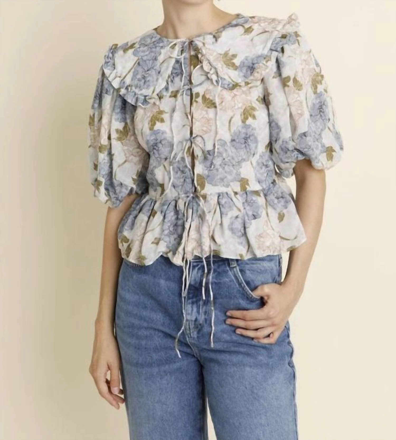 Oversized Collar Blouse In Light Blue
