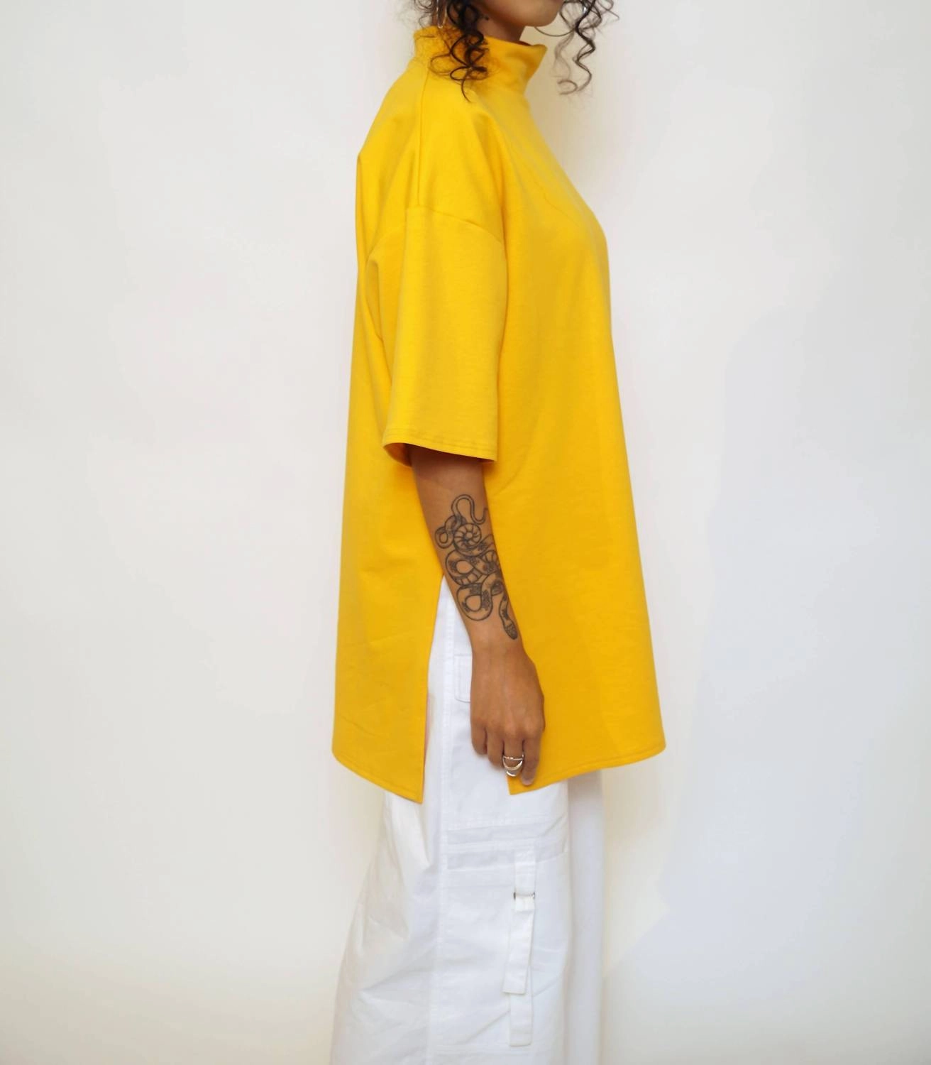 Oversized Mock Neck Tee In Yellow