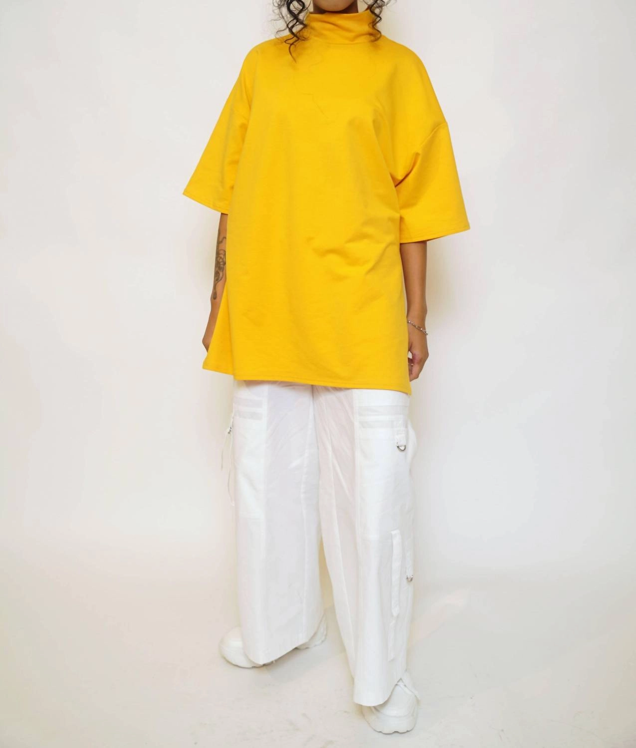 Oversized Mock Neck Tee In Yellow