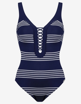 Pace Plunge Swimsuit - Navy White Maryan Mehlhorn - Maryan Mehlhorn dresses