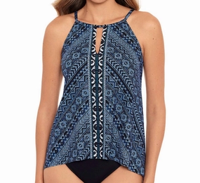 Paillette Peephole Tankini Top In Blue Swim Womens - high-neck bikinis cheap