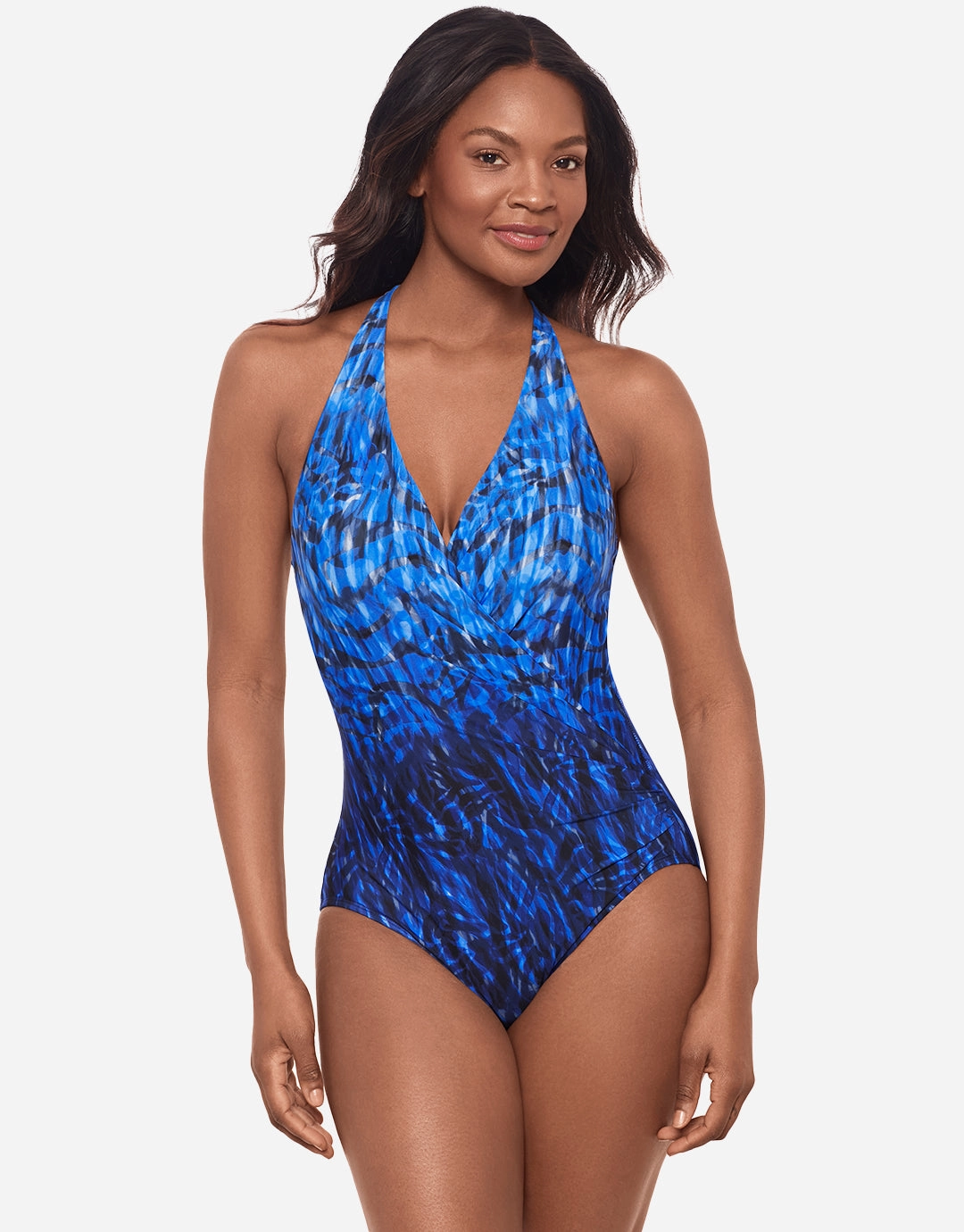 Paka Mayan Wrapsody Swimsuit - Blue/Black Miraclesuit - Miraclesuit swimwear clearance