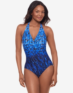 Paka Mayan Wrapsody Swimsuit - Blue/Black Miraclesuit - Miraclesuit swimwear clearance