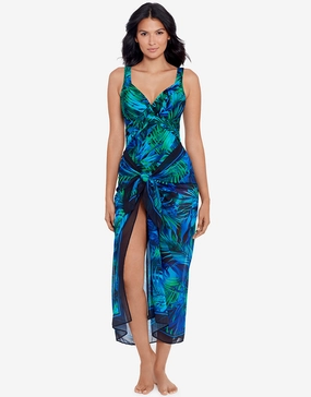 Palm Reeder Sarong - Blue and Green Miraclesuit - Miraclesuit swimwear clearance