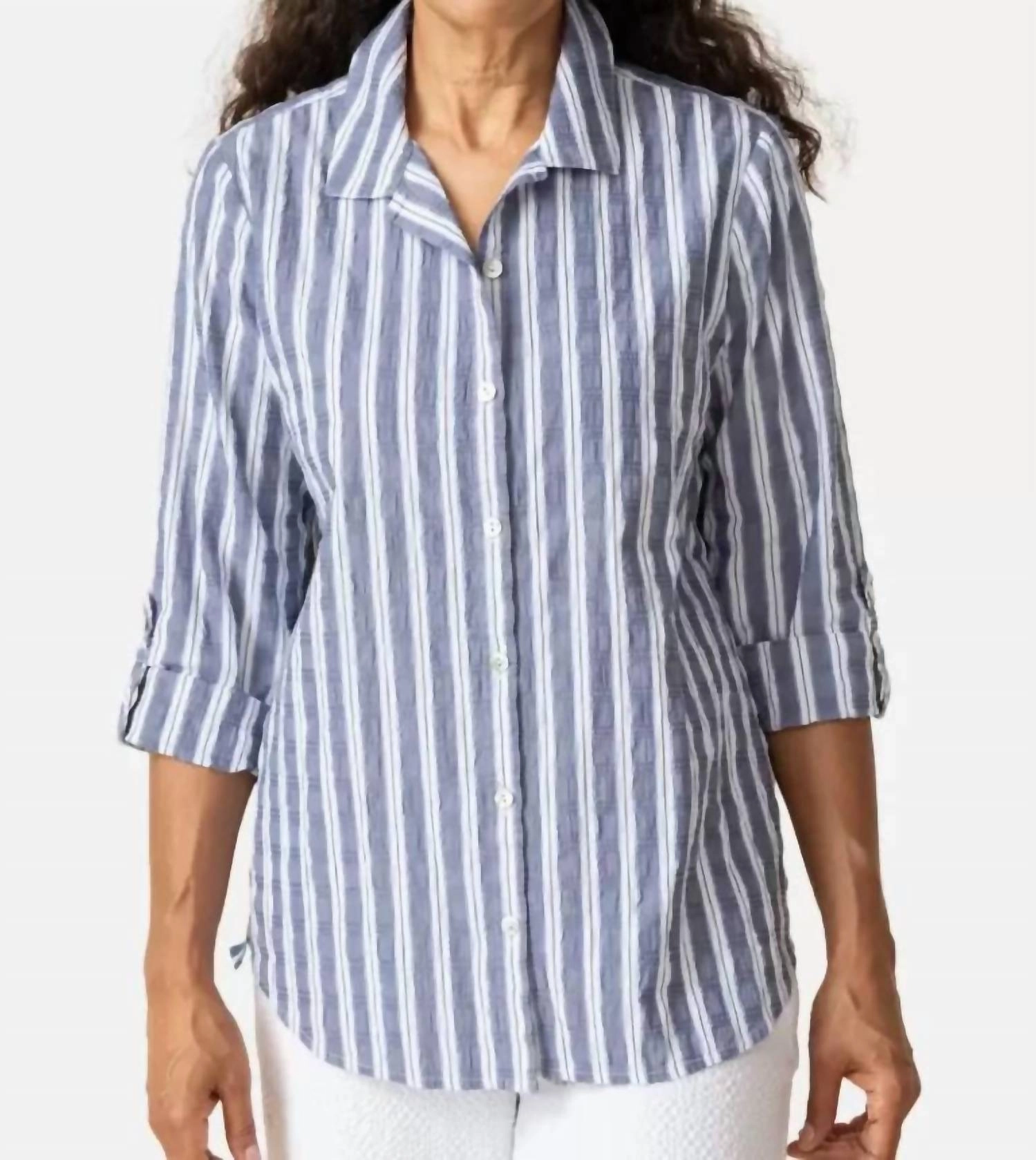 Palm Ribbon Trim Tunic Top In Indigo