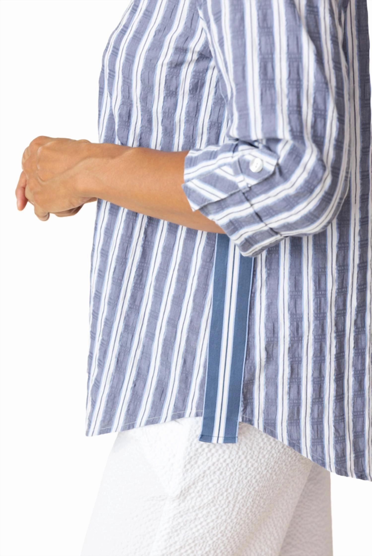 Palm Ribbon Trim Tunic Top In Indigo