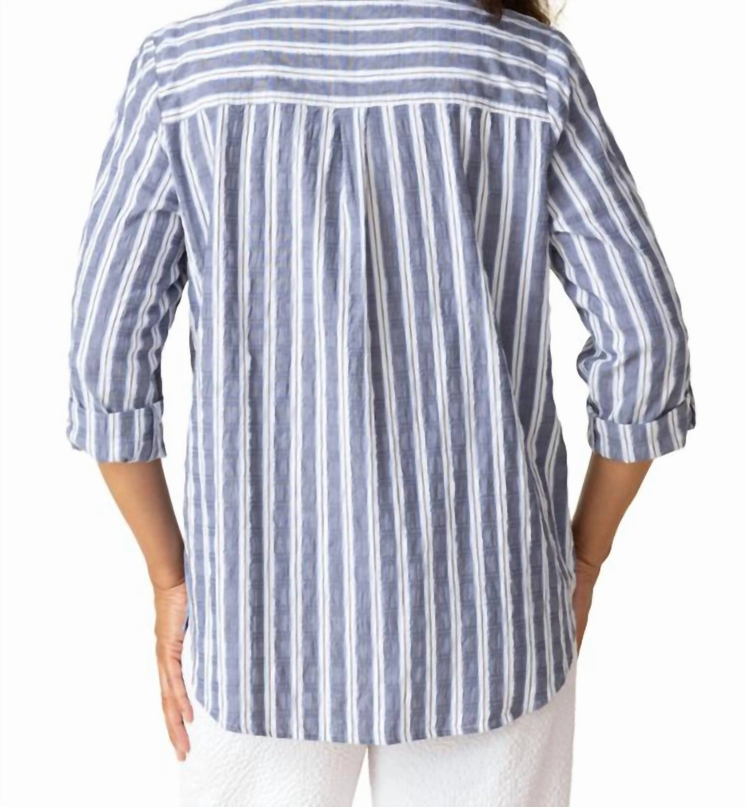 Palm Ribbon Trim Tunic Top In Indigo