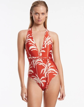 Palme Plunge Swimsuit - Cherry Jets - Jets swimwear best price