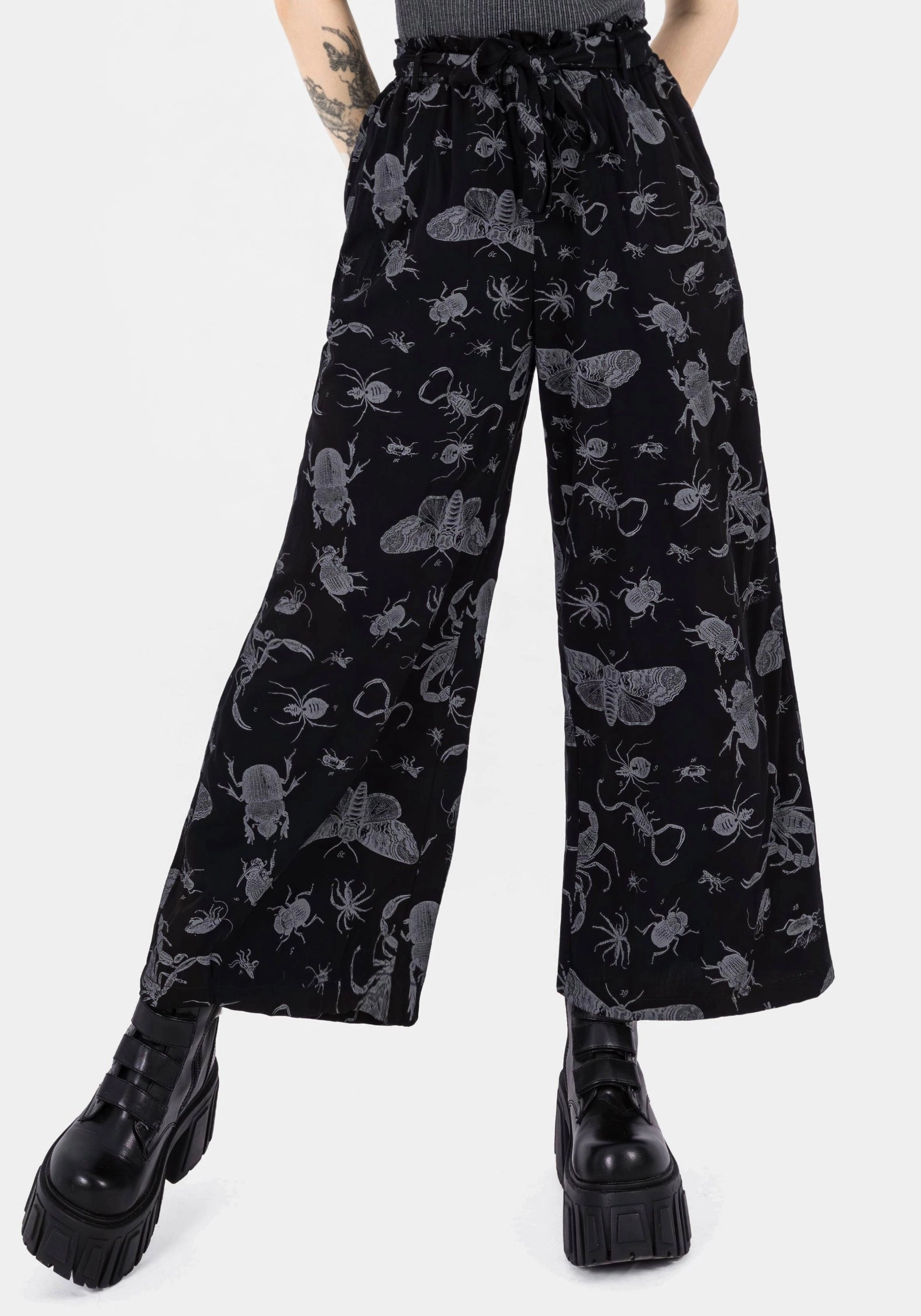 Parasite Bugs Wide Leg Paperbag Culotte Trousers - Black Bottoms Womens - women's jeans sale
