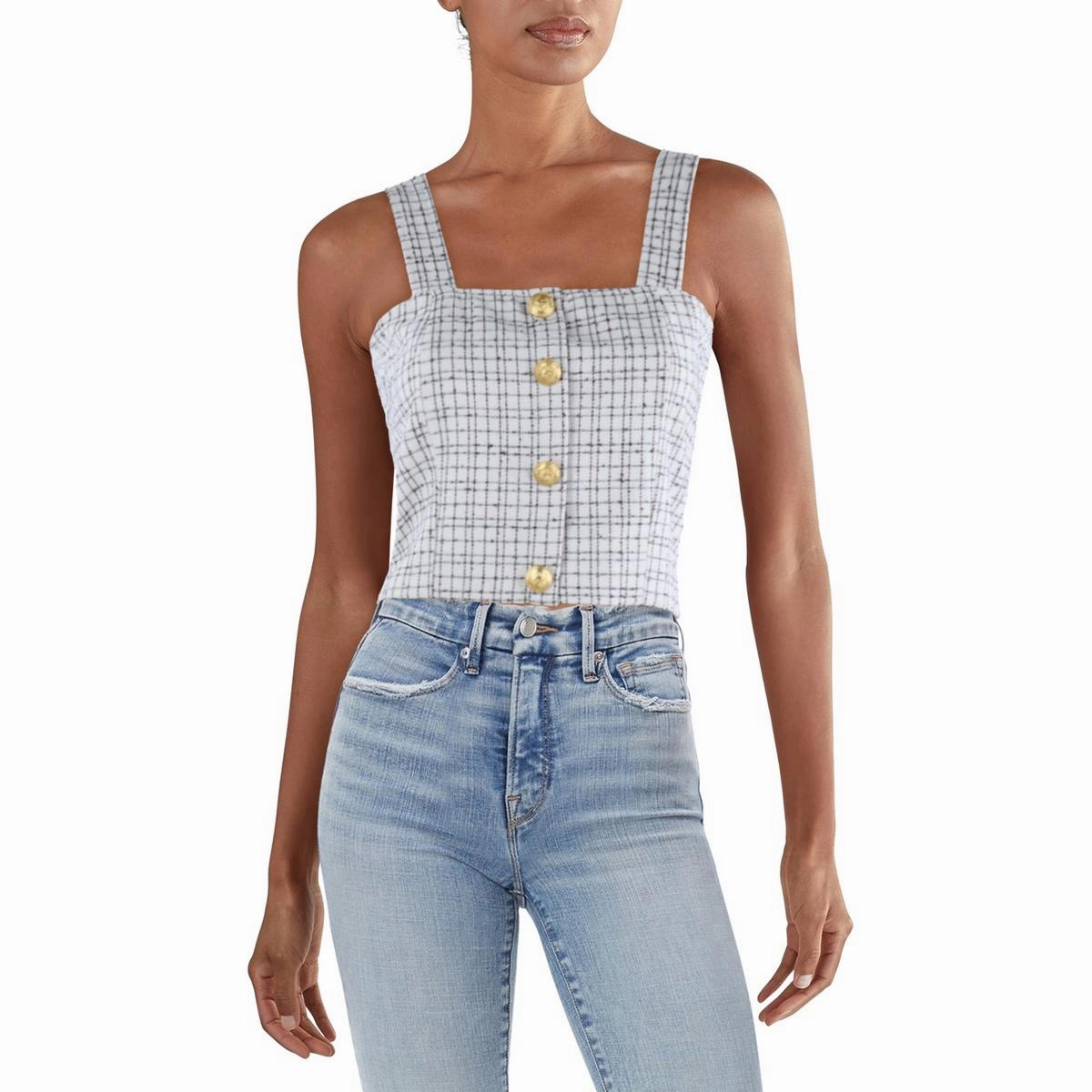 Parker Tweed Top Womens Embellished Tweed Cropped