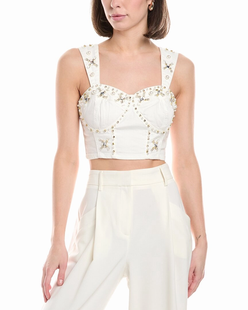 PatBO Hand-Beaded Denim Bandeau Top