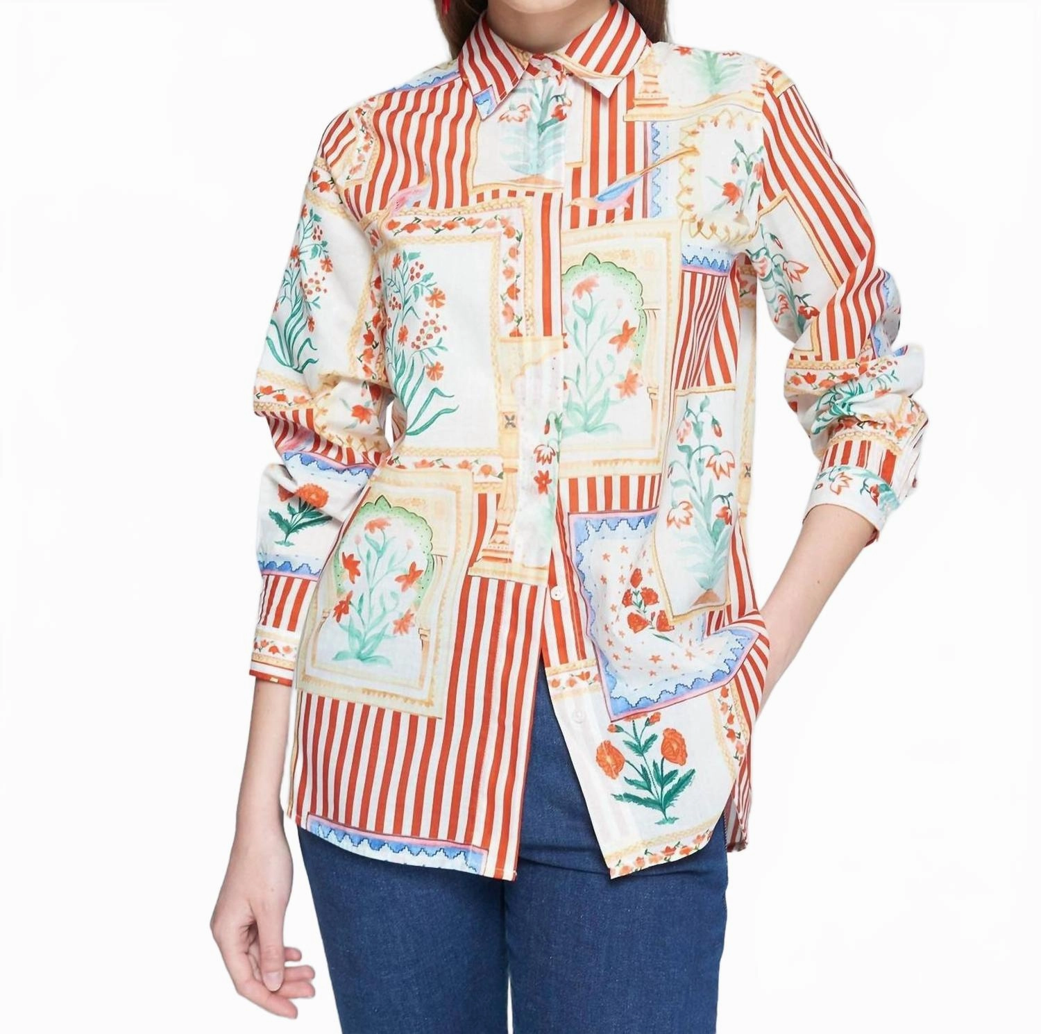 Patchwork Stripes Shirt In Red