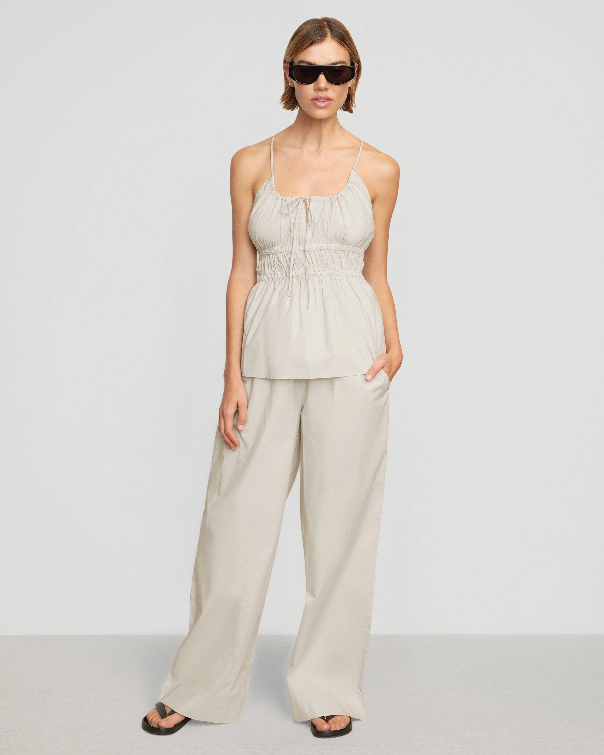 Paula Smocked-Waist Wide Leg Pant