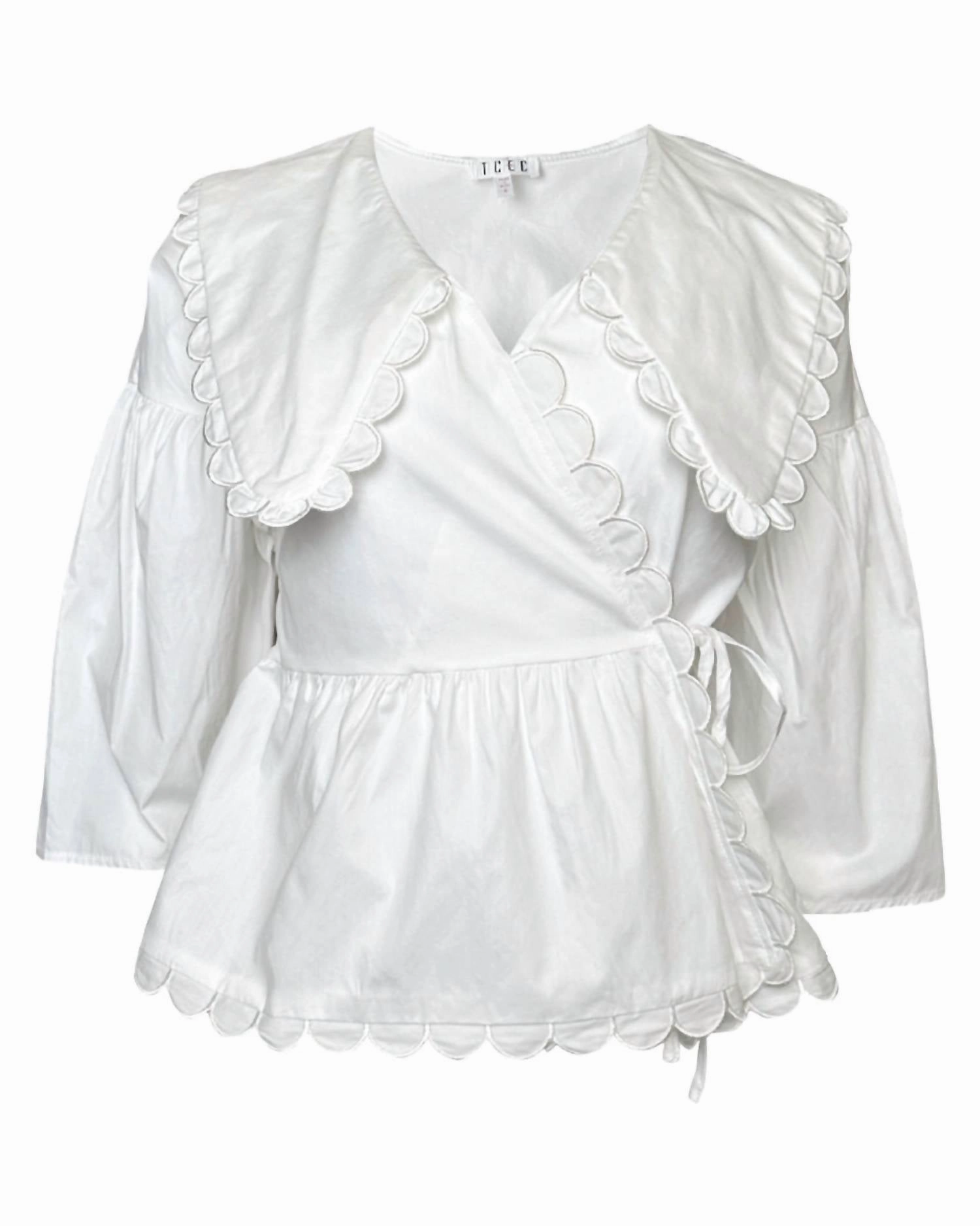 Peter Pan Collar Wrapped Front Top In White