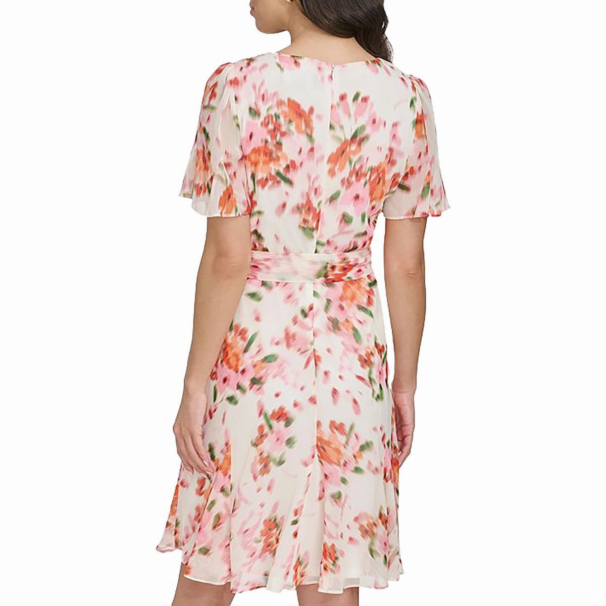 Petites Womens Chiffon Floral Cocktail And Party Dress