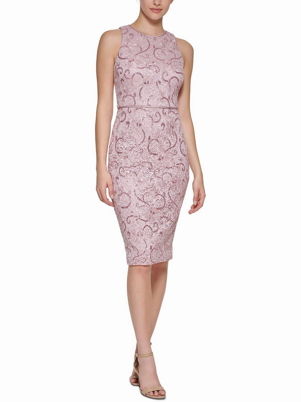 Petites Womens Embroidered Midi Cocktail and Party Dress