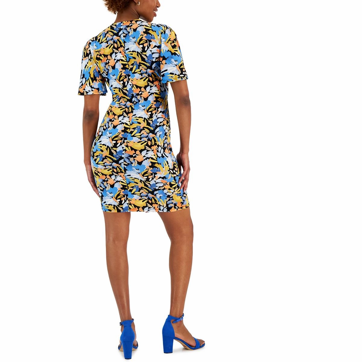 Petites Womens Floral Print Jersey Wrap Dress