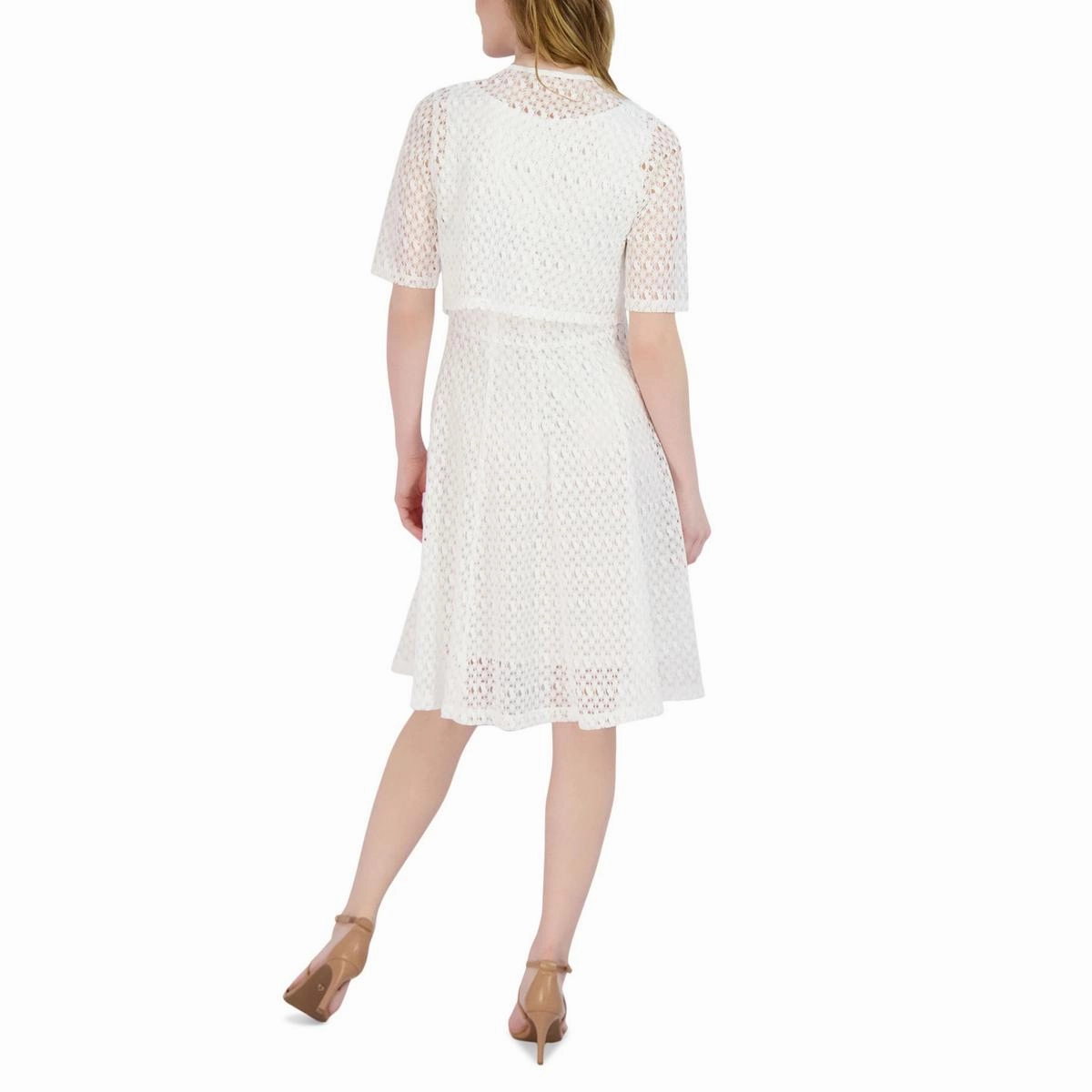 Petites Womens Lace Knee Fit & Flare Dress